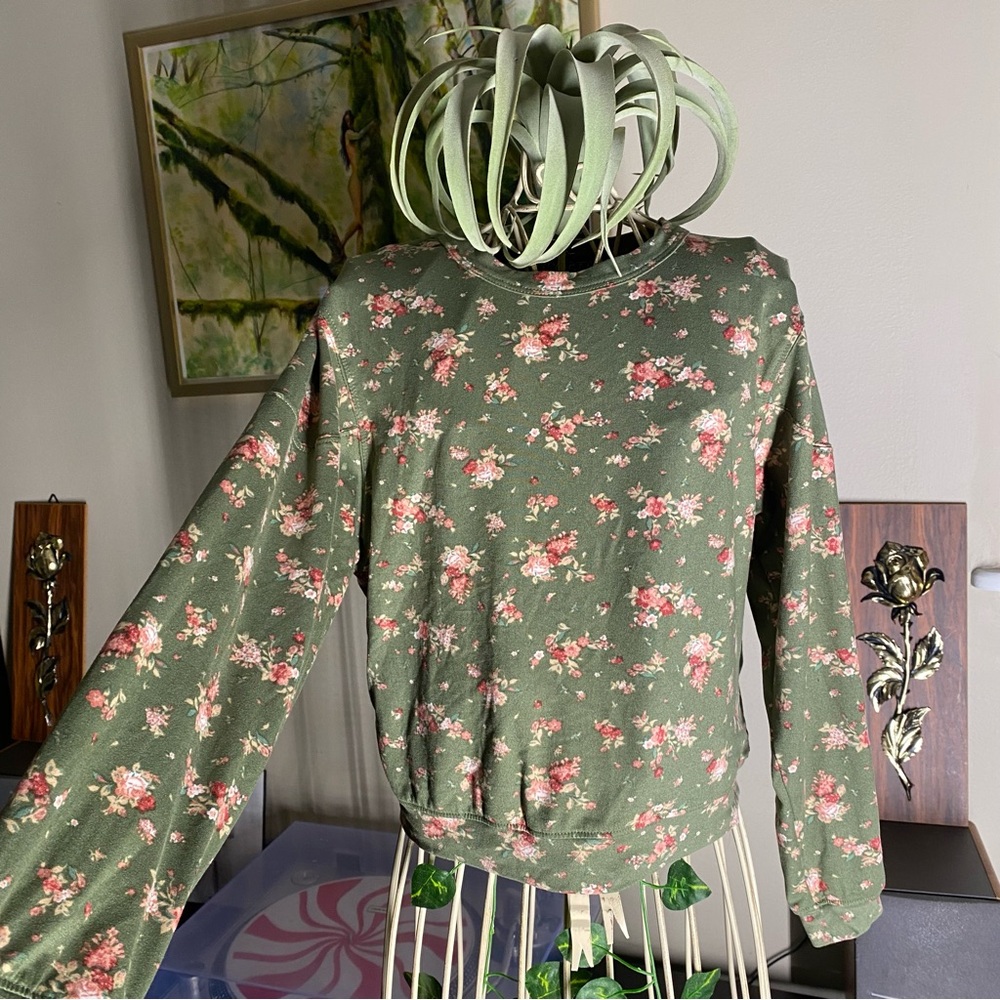 Floral Green Long Sleeve Top Kids Girl Small